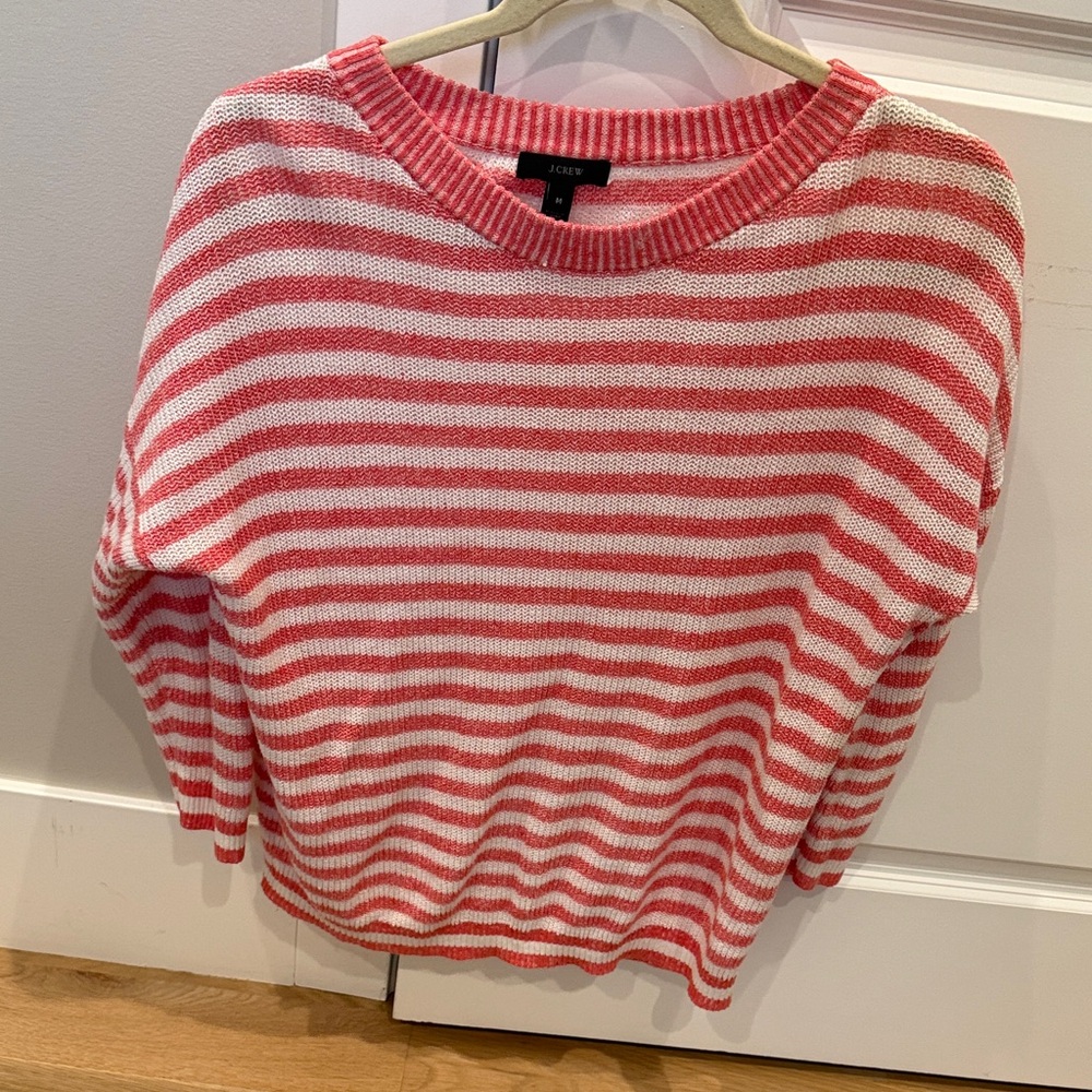 Jcrew Red and White Striped Crew Neck Sweater